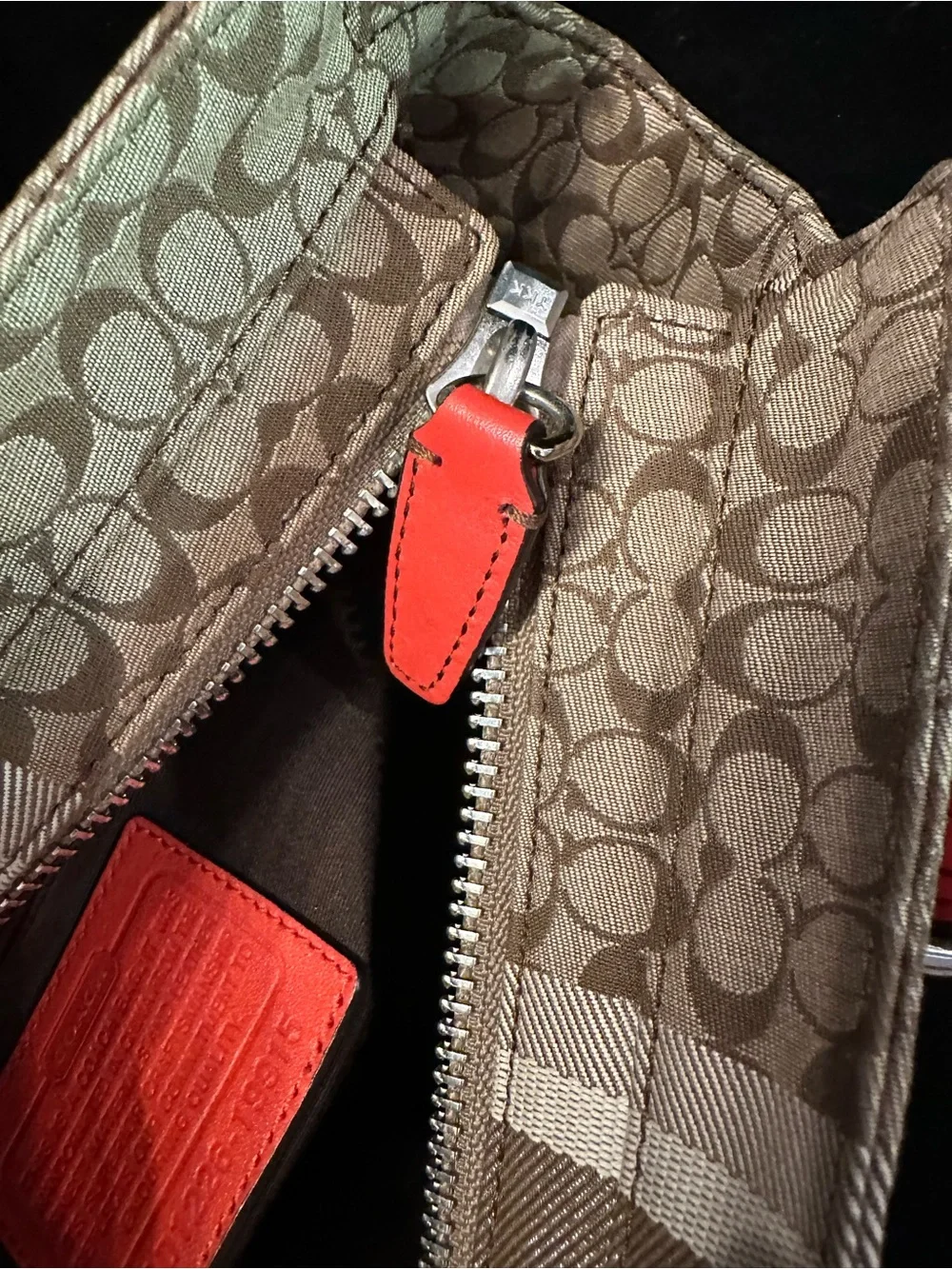 Coach Cadence Legacy Signature Carryall Canvas Tote with Coral Red Leather Trim - Picture 13 of 15